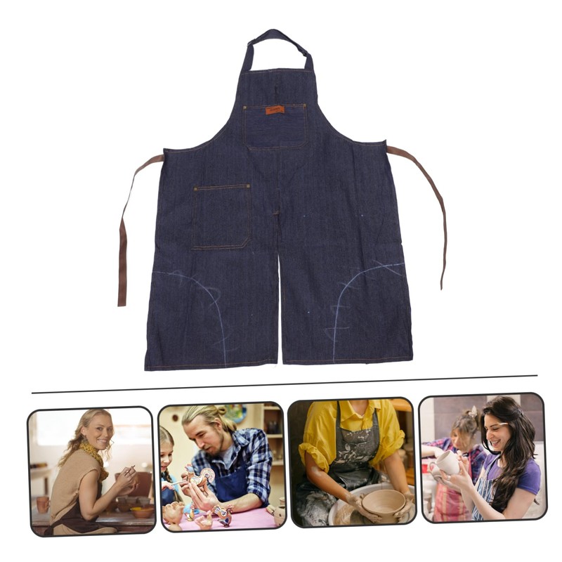 LABRIMP Sleeveless Denim Bib Apron for Women Men Pottery Work
