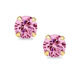 14k Yellow Gold Round-cut 6mm CZ Birthstone Earring Safety Screw-back Studs (October)
