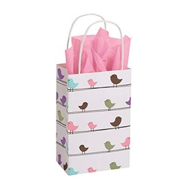 Small Little Birdies Paper Shopping Bags - 5 ¼”L x 3 ½”D x 8 ½”H - Case of 100- Paper Bags with Handles - Bags for Retail - Multi-Purpose Paper Shopping Bags in Bulk - Durable and Eco-Friendly