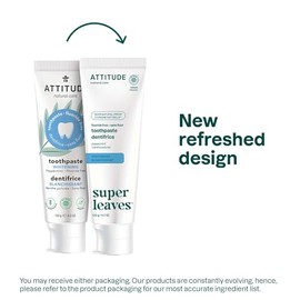 Attitude Whitening Fluoride-Free Toothpaste, Peppermint Flavor, Sugar-Free, Plant & Mineral-Based Formula, Vegan & Cruelty-Free, Clean Oral Care, 4.2 