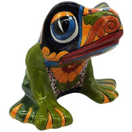 Talavera Pottery Store Frog Planter Large Eyes Hand Painted Indoor Outdoor Multi Colored Figure Glazed