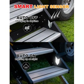 ALDST Solar Powered RV Step Lights, Wireless No Drill Outdoor Exterior Lights, Adjustable Rechargeable LED Camper Light Auto ON/Off RV Essentials Must Haves Accessories 4 Pack