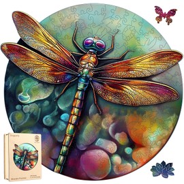 Wooden Puzzles for Adults, Dragonfly Jigsaw Puzzles 500 Pieces, Unique Shaped Round Flower Puzzles for Adults and Kids, Family Game 16.5 x 16 Inch