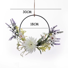 Door Wreath, Door Wreath, All Year Round Artificial Flowers, Lavender Wreath, Welcome Wall Wreath, Metal Ring for Easter Wreath, Floral Wall Decoration, Wedding (B)