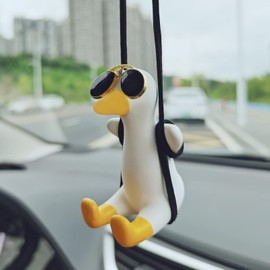 Swing Duck Car Hanging Ornament Cute Swing Duck Car Pendant Swing Duck Car Decoration Rearview Mirror Accessories Car Rearview Mirror Women Car Interior Accessories (Sunglasses Duck)