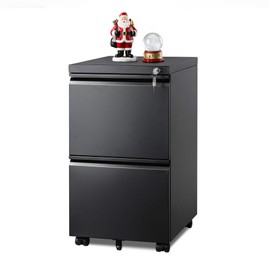 DEVAISE 2 Drawer Metal File Cabinet, Fully Assembled, Under Desk, Black, Lock, Fits Letter/Legal/A4 Size Files