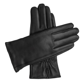 Downholme Women's Vegan Faux Leather Gloves with Warm Lining - Touch Screen Compatible, black