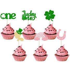 24 piezas de decoración para cupcakes del día de San Patricio, diseño de trébol de 4 hojas, decoración de San Patricio, decoración de cupcakes, color rosa, para niña de la suerte, cumpleaños, santos, decoración de fiesta de cumpleaños