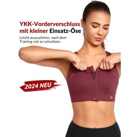 Yvette Sports Bra Strong Hold Adjustable Front Closure Large Sizes Fitness Running Bra, red