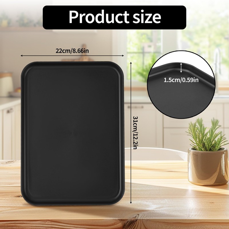 2‑Pack Black Non‑Slip Rectangular Plastic Food Serving Trays 12.2×8.9in
