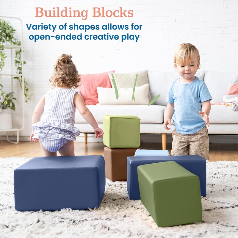 ECR4Kids SoftZone Patchwork Toddler Blocks - Earthtone