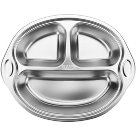 ShanSon 2 Pack Stainless Steel Divided Plate 304 Stainless Divided Platter 3 Section Unbreakable Dinner Plates,Cute Monkey Shape Divided Plates for Picky Eaters, Lunch, Camping,304 Big Mouth Monkey
