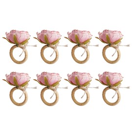 Juego de 8 servilleteros de flores de peonía rosa, hechos a mano, para decoración de mesa para bodas, otoño, fiestas diarias, picnics, banquetes, almuerzos, cumpleaños, Navidad, San Valentín