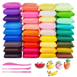 Lufttrocknende Modelliermasse für Kinder+36 Farben+3 Werkzeuge+36 Aufbewahrungsbeutel+460 g