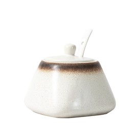 Ceramic Sugar Bowl, 430ml Sugar Pot with Lid and Spoon, Spice Jar for Salt, Sugar, Coffee, Tea, Condiment Containers Seasoning Box for Home Kitchen Coffee Bar - Off White