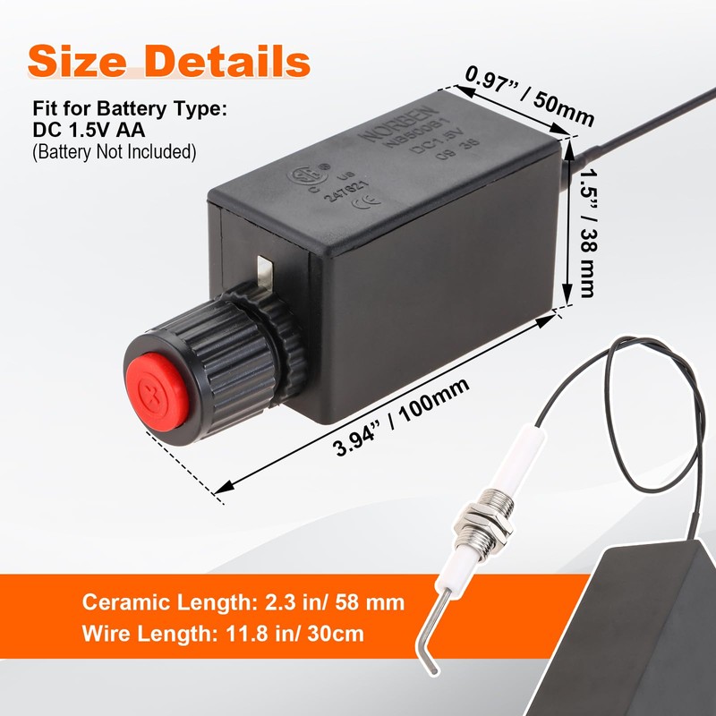 Igniter Push Button Ignition Kit - AA Igniter with 11.8"