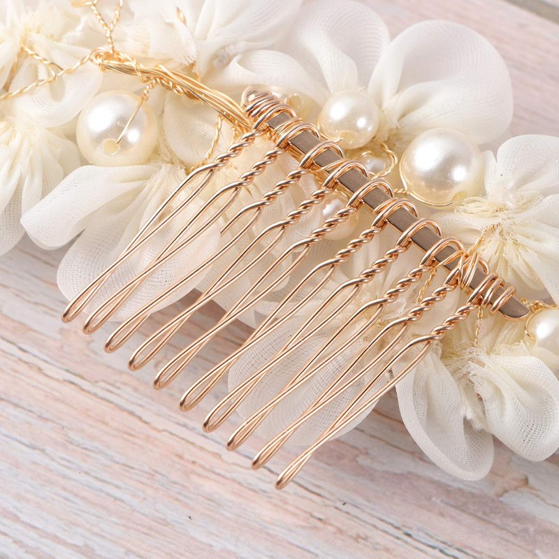 Frcolor Handmade Bridal Flower Side Hair Clip With Tulle Flowers,