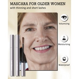 2PCS Brown Mascara for Older Women 60 Plus, Volumizing Mascara Volume and Length for Mature Women with Thinning Lashes, Hypoallergenic Prime Mascara, Long-Lasting Waterproof Makeup for Sensitive Eyes