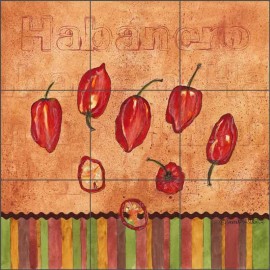 Artwork on Tile Habanero Pepper Tile Backsplash Sara Mullen Kitchen Art Ceramic Mural SM118 - 18" x 18" on 6" tiles