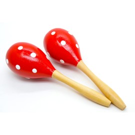 Maracas 1 Pair, Red and White, Spanish Maracas Red Polka Dot Colours, Traditional Spanish Colours, Rumba Stirrers, Hand Percussion, Musical Instrument