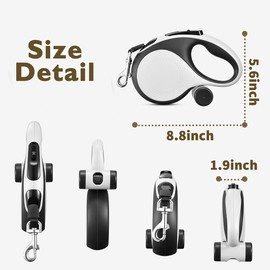 Retractable Dog Leash with Chew Proof Cable,26 ft Durable Dog Leash for Large Medium Dogs up to 110 lbs, 360° untangled, One-Handed Brake. (White)