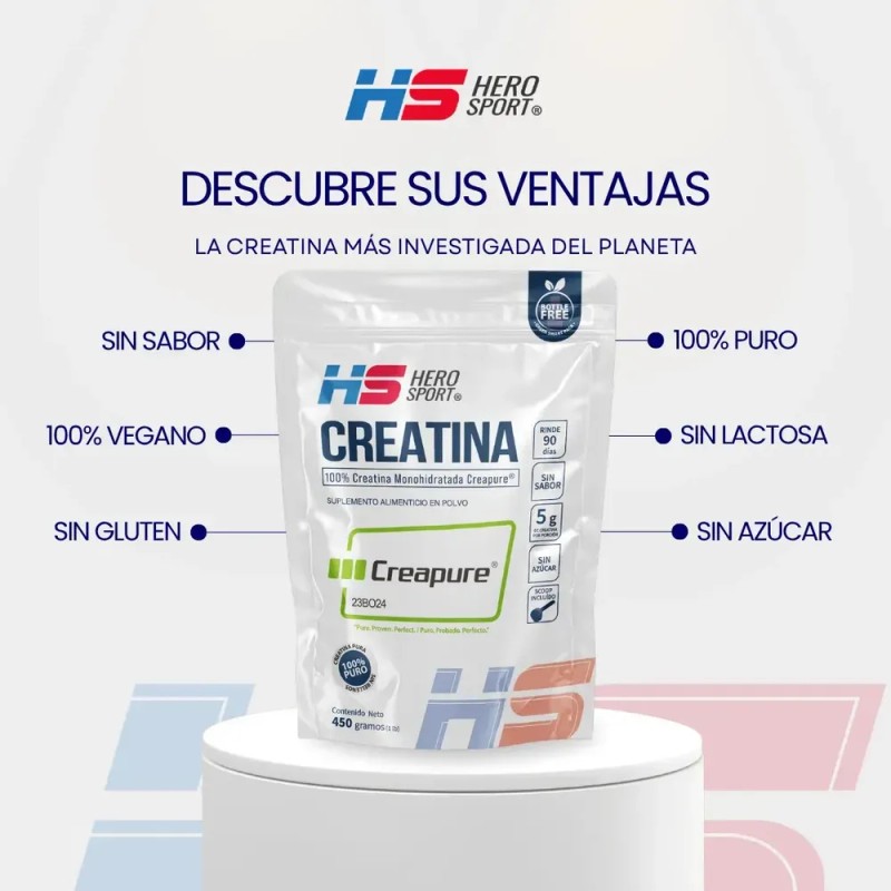 Hero Sport Creatina Monohidratada Creapure 450g. 100% Pura Sabor Sin