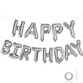 Tiny Pets Happy Birthday Balloons Banner, 16 Inch Mylar Foil Letters Sign, Reusable Happy Birthday Balloons for Unisex Adults, Silver