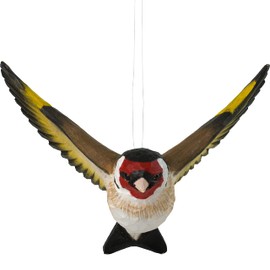 WILDLIFEGARDEN Wildlife Garden WG4442 DecoBird Flying Goldfinch - Hand Carved Decorative Wooden Bird - Flying Birds