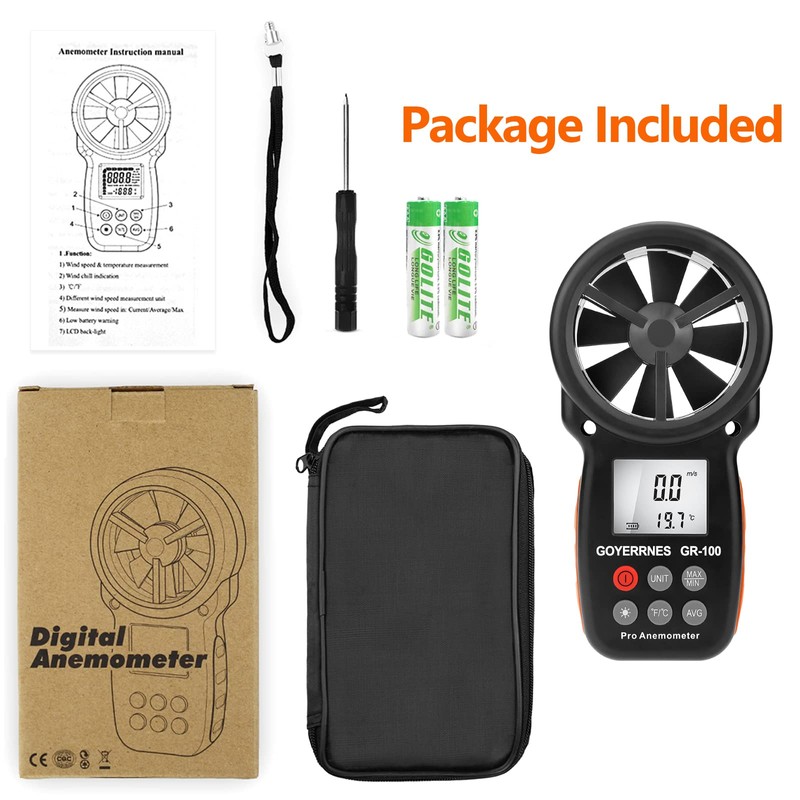 GOYERRNES Handheld Anemometer, Digital Wind Speed CFM Meter Gauge, Air