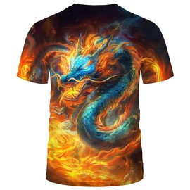 WHNBCW Mythology Chinese Dragon T-Shirt Funny Anime Graphic Tee Shirt,Gold,M