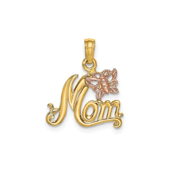 Jewelry Stores Network 10k Two-Tone Gold Mom Pendant Rose Butterfly