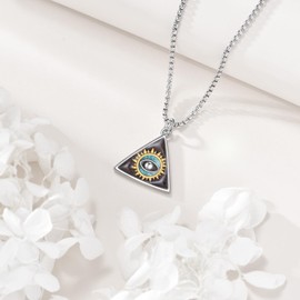 ONEFINITY Evil Eye Necklace 925 Sterling Silver Necklace with Pendant Third Eye Greek Protection Evil Eye Jewellery Amulet Gift for Women, Sterling Silver