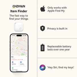 CHZHVAN Key Finder, Wallet Tracker Works with Apple Find My (iOS only), Replaceable Battery, Water-Resistant, Bluetooth Item Finder for Bags, Luggage, Pets & Backpack, 2 Pack White