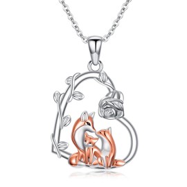 Qyvit Cute Mother and Daughter Fox/Cat/Cow/Monkey/Panda Necklace 925 Sterling Silver Heart Flower Heart Necklace Animal Jewelry Mother's Day Jewelry for Women, Sterling Silver, base