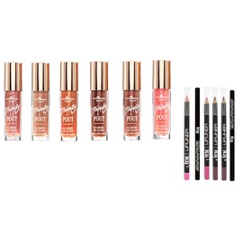 Set de 6 Labiales Thirsty Pout Brillo Hi-Shine Italia Deluxe + 6 Delineadores de Labios IVY Mate | Gloss Hidratante con Aroma Cocoa (Nudes/Cafes)