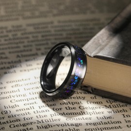 King Will Tungsten Wedding Band Promise Ring for Men 8mm Black High Polished Ring with Black Sand Inlay Blue Purple Sparkles V(11)