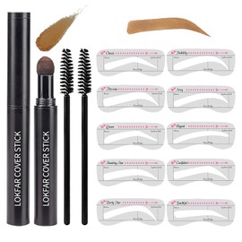 Eyebrow Stamp Stencil Kit, Waterproof Eye Brow Stamp Shaping Kit, Eye Brow Definer & Filling Powder - with 10 Eyebrow Stencils, 2 Brushes for Women (Coffee)