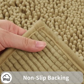 LUSCHEER Absorbent Chenille WC Toilet Rug Non-Slip U Shape Pedestal Mat Bath Mat, Extra Soft Fluffy Bathroom Toilet Mat for Floor, Quick-drying Machine-Washable, 50 x 50 cm, Khaki