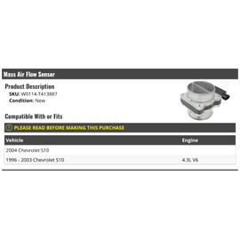Mass Air Flow Sensor - Compatible with 1996-2004 Chevy S10 4.3L V6