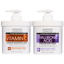 Advanced Clinicals 2 Pack Set - Crema Corporal A. Hialuronico con Aceite de Borraja, Escualano y Vitamina e + Crema Corporal Vitamina C Iluminacion con A. Ferulico, A. de Coco y Vitamina e 454Gr/cu