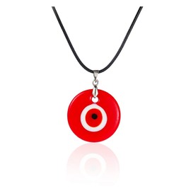 Caiyao Evil Eye Pendant Necklace Glass Leather Rope Chain Turkish Protect Lucky Necklace for Women Men-Red