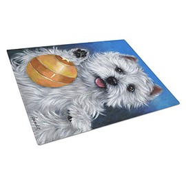 Caroline's Treasures PPP3223LCB Westie Play Ball Glass Cutting Board Large Decorative Tempered Glass Kitchen Cutting and Serving Board Large Size Chopping Board