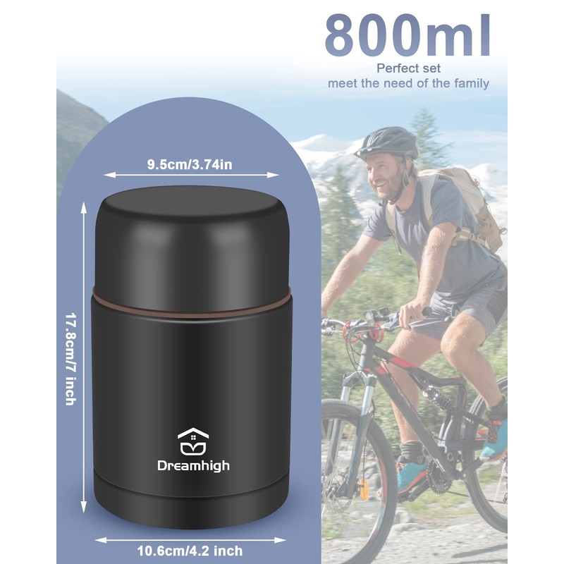 Dreamhigh® Thermos Food Flask, 800ml, Soup Flask with Spoon, Stainless