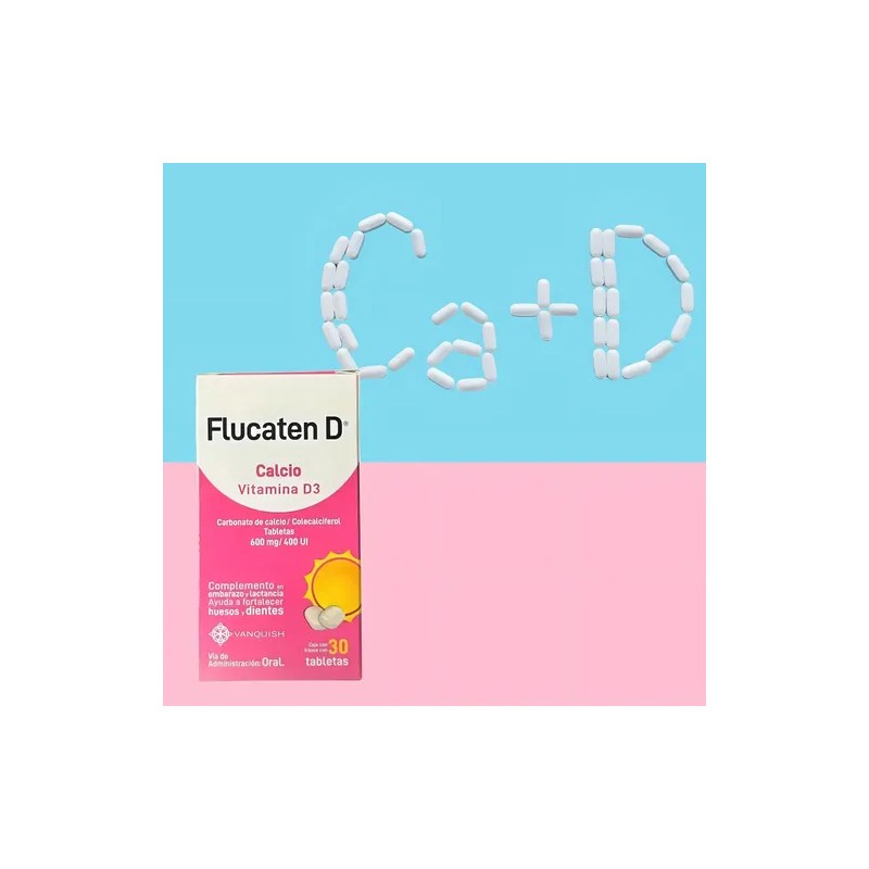 Flucaten D Calcio, Vitamina D3 30 Tabletas Vanquish Sin Sabor