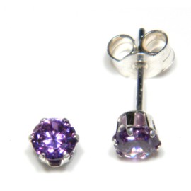 Arranview Jewellery Sterling Silver 4 mm CZ Stud Earrings Amethyst Coloured