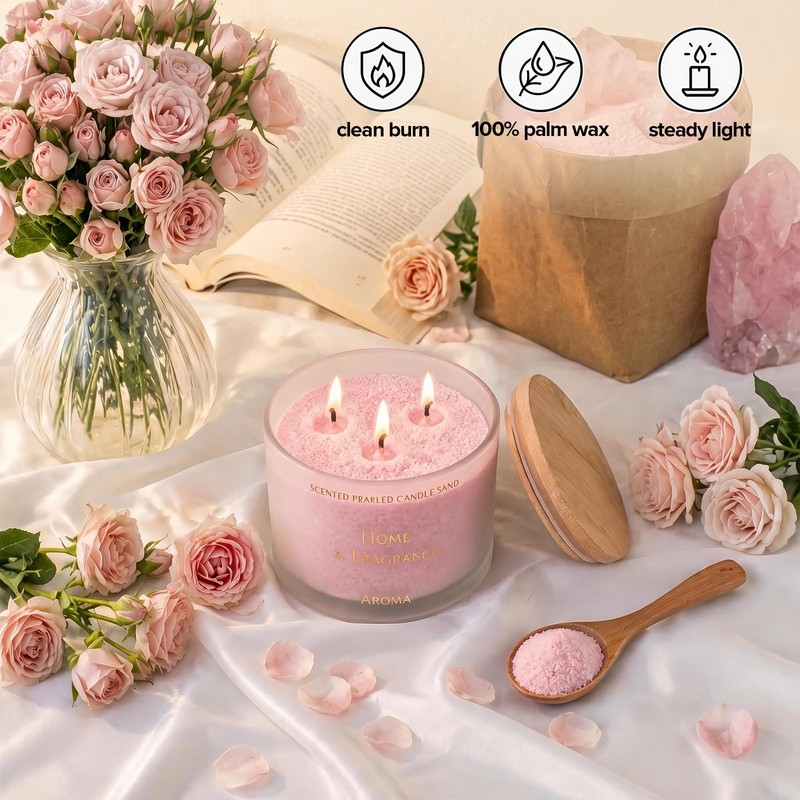 REISEN 3.3lb Pink Candle Sand Wax Set, Rose Pearled Candle