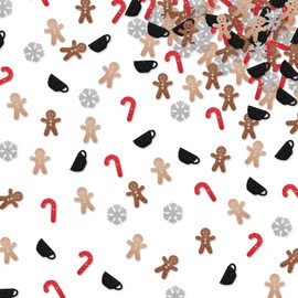 150pcs Gingerbread Confetti, Christmas Holiday Paper Confetti, Candy Cane Paper Scatters, Brown&Red Glitter Xmas Baby Shower Table Decoration, Winter Theme Birthday Party Supplies