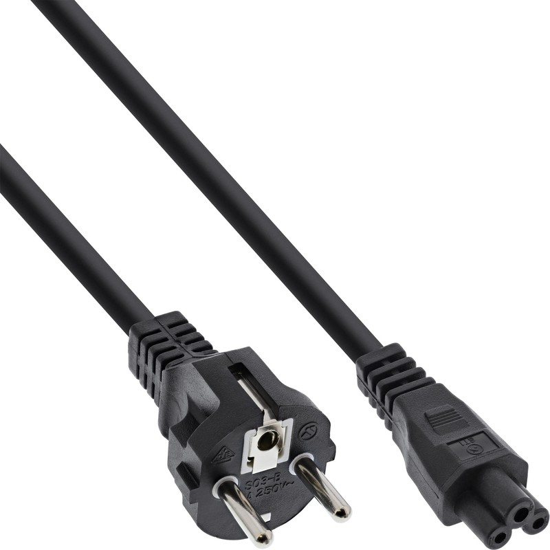 InLine 16656O Power Cable for Notebook, 3-Pin Coupling, Black, 0.5