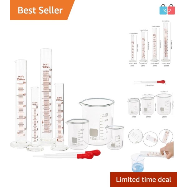 Unbranded Glass Graduated Cylinder Beaker Set 10ml 25ml 50ml 100ml