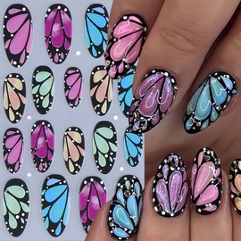 5D Embossed Colorful Butterfly Nail Stickers Floral Nail Decals Self-Adhesive Blossom Floral Butterfly Wings Nail Sticker Peach Blossom Nail Supplies Nail Decoration for Women Girls DIY Manicure 3Pcs